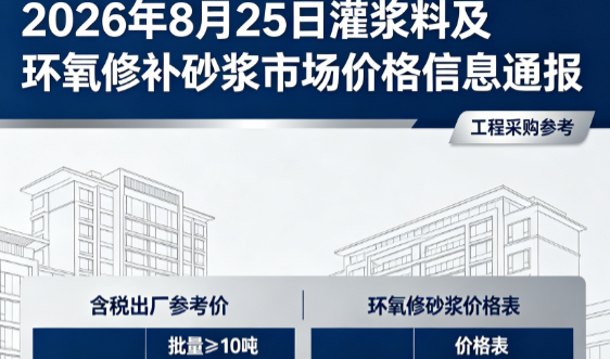 后湖管理区2026年8月25日灌浆料及环氧修补砂浆市场价格信息通报